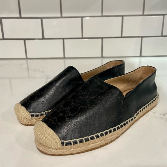 Coach Shoes Coach Carley Leather Espadrille Flats Black Size 5